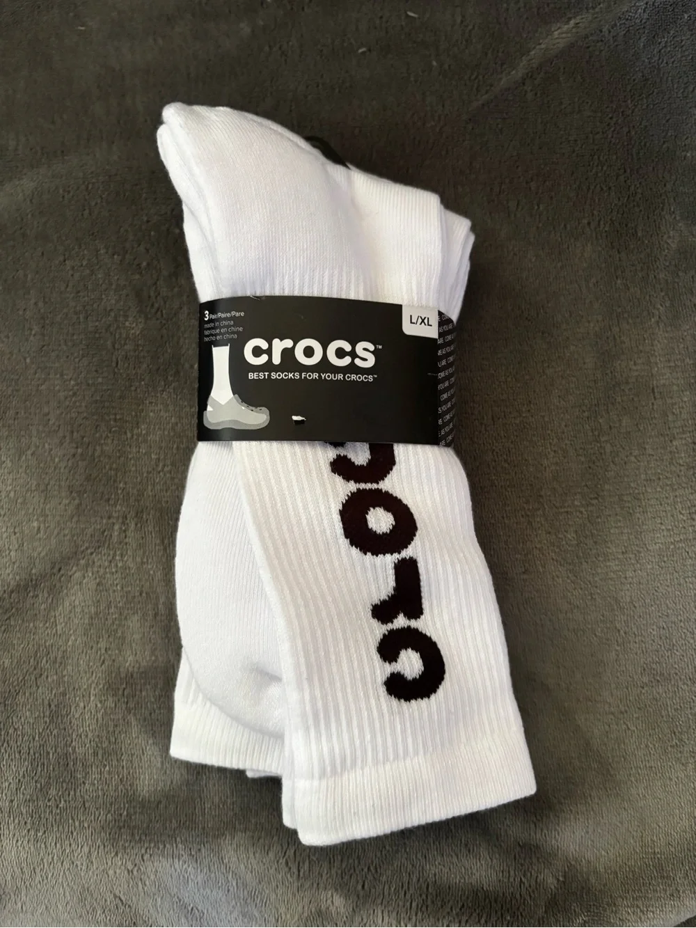 CROCS White Crew Socks with Black Logo - 3 Pack